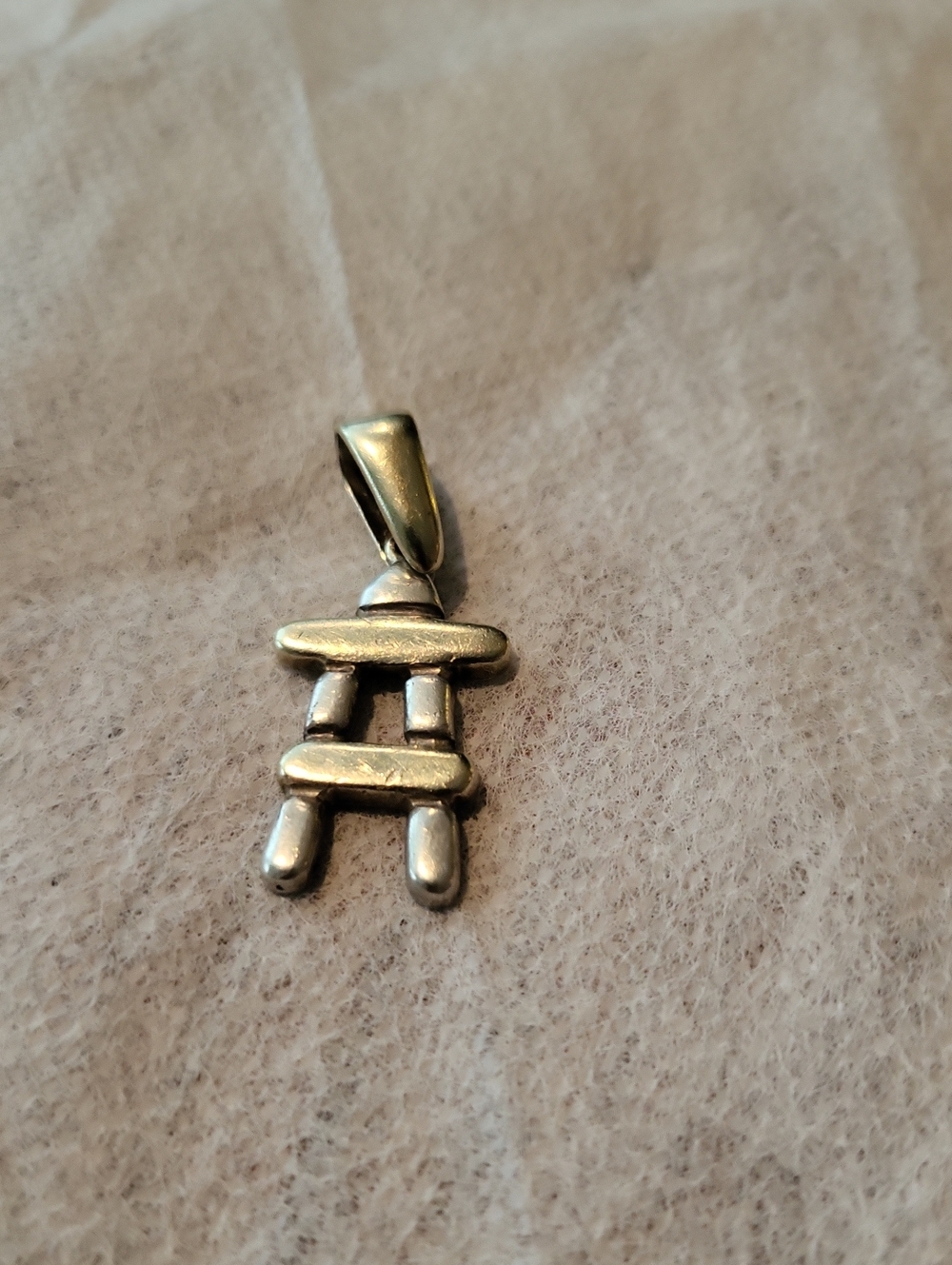 Vtg Sterling Silver Two Tone Gold / Brass Inukshuk Pendant 1.4”